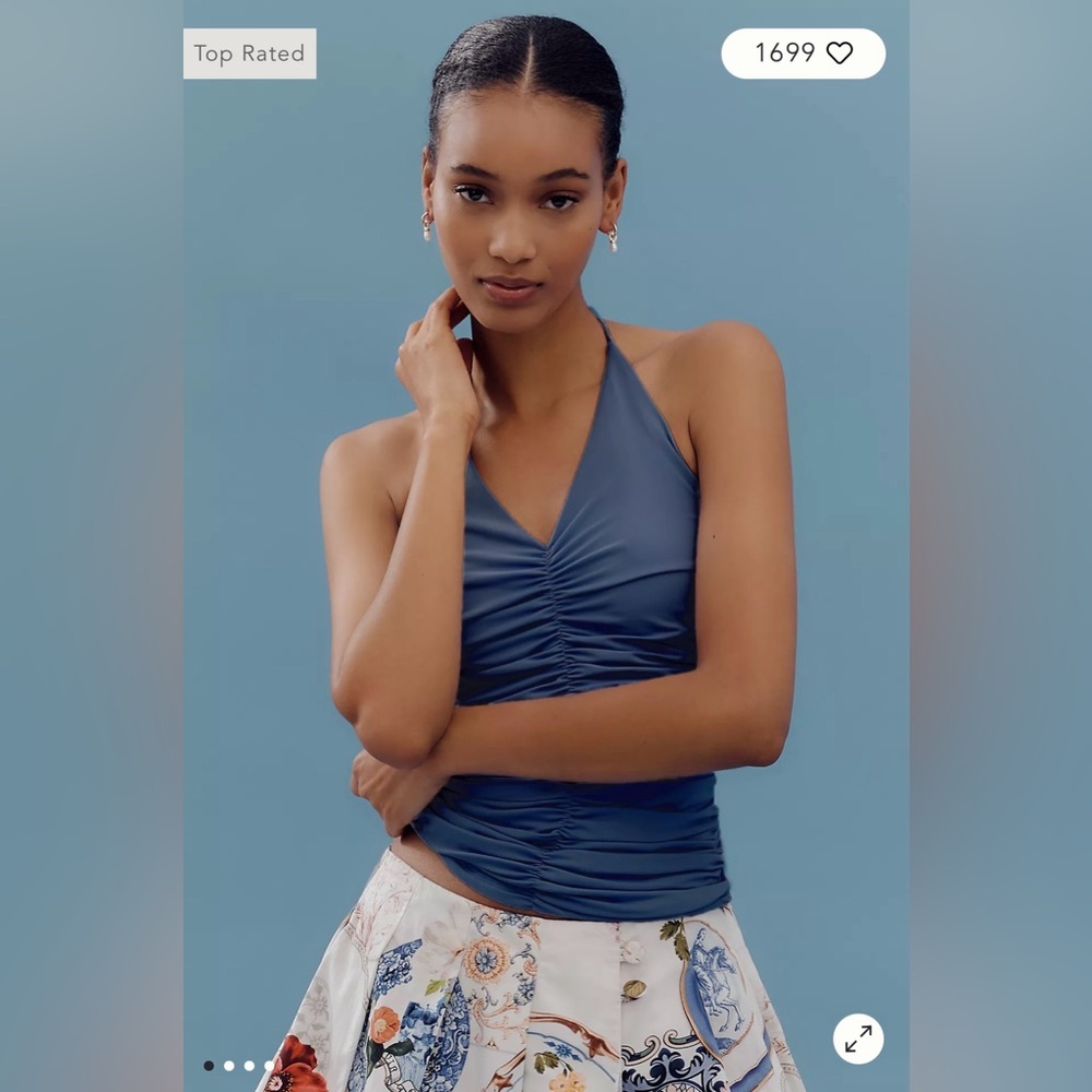 Maeve Blue Halter Ruched Tank Top
